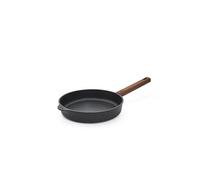 Woll Eco Logic QXR - Sartén plana de hierro fundido (inductiva, diámetro de 24 cm, 5 cm de alto, con mango de madera firme sostenible, apta para todo tipo de cocinas, sin PFAS, revestimiento