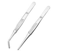 WOLMIK Juego de 2 Pinzas Curvadas Pinzas Romas 16cm / 6,3 pulgadas Acero Inoxidable Profesional Antideslizantes Pinzas Largas Rectas y Anguladas para Mascotas Acuáticas o Corales y Manualidades Cocina