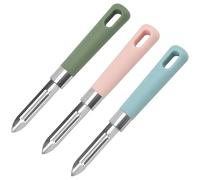 WOLMIK Juego de 3 peladores de patatas, verduras y frutas, acero inoxidable y polipropileno, agarre ergonómico antideslizante, apto para lavavajillas (verde, azul, rosa)