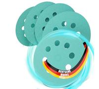 Woltersberger® 50 piezas Papel de lija de 125 mm | Papeles de Lija Abrasivos con 8 Agujeros para Lijadora Excéntrica | grano P320 verde | para un lijado óptimo, versátil