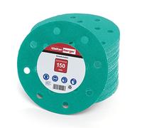 Woltersberger® 50 piezas Papel de lija de 150 mm | Papeles de Lija Abrasivos con 15 Agujeros para Lijadora Excéntrica | grano P400 verde | para un lijado óptimo, versátil
