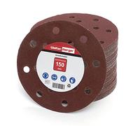 Woltersberger® 50 piezas Papel de lija de 150 mm | Papeles de Lija Abrasivos con 15 Agujeros para Lijadora Excéntrica | grano P60 rojo | para un lijado óptimo, versátil