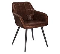 WOLTU 1 x Silla de Comedor Nordica Estilo Vintage, con Reposabrazos Tapizada Cuero Sintético, Estructura de Metal, Marrón Oscuro BH245dbr-1