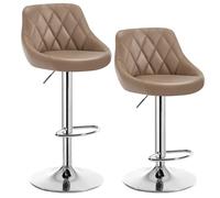 WOLTU 2X Taburete de Bar con Respaldo Cuero Sintético Taburetes Alto Cocina Regulable en Altura Caqui