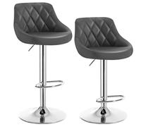 WOLTU 2X Taburete de Bar con Respaldo Cuero Sintético Taburetes Alto Cocina Regulable en Altura Gris