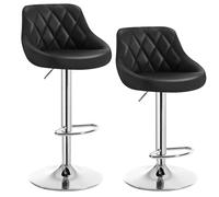 WOLTU 2X Taburete de Bar con Respaldo Cuero Sintético Taburetes Altos Cocina Regulable en Altura Negro
