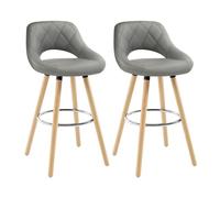 WOLTU 2X Taburetes Altos con Respaldo Ahuecado Piel Sintética, Gris | con Reposapiés, para Bistro, Cafeteria y Cocina, Patas de Madera