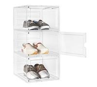 WOLTU 3X Cajas de Zapatos Transparentes, Organizador de Zapatos Apilables, Cajas de Almacenamiento de Plastico PP para Zapatos Mujer, Hombre y Niños, 34x27x19 cm para Zapatos hasta Talla 46