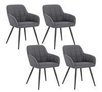 WOLTU 4 x Sillas de Comedor Nordicas Estilo Vintage Juego de 4, Silla de Cocina Silla Tapizada con Reposabrazos Tapizadas Lino, Estructura de Metal, Gris Oscuro BH107dgr-4