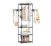 WOLTU Armario Abierto, Perchero de Pie con 3 Estantes y 8 Ganchos, Perchero Entrada Recibidor en Estructura Metálica, para Dormitorio y Salón, 53,5x35,5x171 cm, Negro