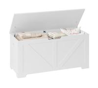 WOLTU Banco de Almacenaje, Baul Blanco 100x40x47 cm, Baúl Almacenaje de 76 L, Puff Organizador con Asiento, Madera, para Pasillo, Entrada, Dormitorio