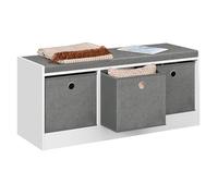 WOLTU Banco de Almacenaje, Baúl de Almacenaje con 3 Cajones de Tela, Banco Zapatero con Asiento Acolchado, Puff para Salon y Recibidor, Blanco+Gris