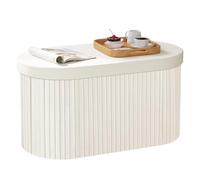 WOLTU Baul Almacenamiento Dormitorio, Baúl Puff Plegable, Banco Almacenaje de 76L, Banqueta Otomano Salon, Reposapiés Sofá, 76x38x38 cm, Crema