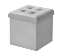 WOLTU Baúl Plegable Cuadrado Puff Almacenaje de 43 L Banco Otomano con Tapa Reposapiés Salón Taburete de Terciopelo para el Interior, 37,5x37,5x38 cm Gris Claro