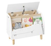 WOLTU Caja de Almacenamiento de Juguetes, Banco con Estante, Diseño de Cocodrilos, Cajonera Juguetes Estantería Libros, Baúl de Madera Almacenaje para Cuarto, Pie de Cama Infantil, 60x30x44 cm