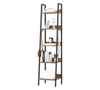 WOLTU Escalera Estantería de Almacenaje | de Estilo Industrial, de Madera y Metal, con 4 Ganchos Extraíbles, 5 Niveles, para Salón, 40x36x170 cm, Negra
