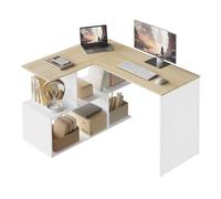 WOLTU Escritorio en Forma L, Mesa Esquinera Escritorio, Roble Claro+Blanco