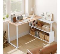 WOLTU Escritorio en L Blanco con Estante Giratorio - Mesa Esquina 120x100x74cm + Soporte Libros, para Dormitorio/Salón/Oficina