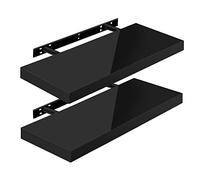 WOLTU Estante de Pared Juego de 2 Estante Flotante Libre de CD DVD Libro Tablero de Madera 60x22,9x3,8cm, Negro, RG9478sz-2