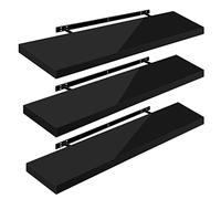 WOLTU Estante de Pared Juego de 3 Estante Flotante Libre de CD DVD Libro Tablero de Madera 110x22,9x3,8cm, Negro, RG9483sz-3