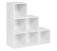WOLTU Estanteria Libreria de Almacenamiento de Madera | con 6 Compartimentos, para Salon, Estudio y Oficina, Blanco+Roble Claro, 90x30x90 cm