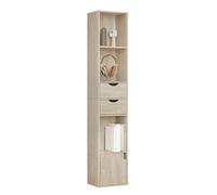 WOLTU Estantería Librería Vertical | con 3 Compartimentos Abiertos, 2 Cajones y 1 Armario, para Oficina, Salón, Dormitorio, Cocina, Roble Claro, 30x24x158 cm