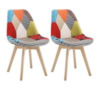 WOLTU Juego de 2 Silla de Comedor,Patchwork de Lino,Multicolor | Bohemia,Patas Cruzadas de Madera Maciza,Tapizadas para Dormitorio,Sala de Estar