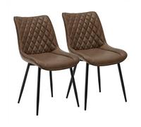 WOLTU Juego de 2 Sillas de Comedor, Cuero sintético,Marrón | Modernas con Respaldo,Medio y Patas de Metal, aptas para Dormitorio y salón