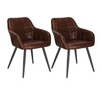 WOLTU Juego de 2 Sillas de Comedor,Cuero sintético, Marrón Oscuro | Nordicas Estilo Vintage,Tapizada con Reposabrazos Tapizadas,Estructura de Metal