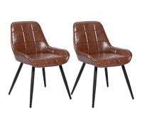 WOLTU Juego de 2 Sillas de Comedor,Cuero Sintético Retro,Marrón | Respaldo Medio,Acolchado, Estructura de Metal, Adecuadas para Comedor, Cocina, Salón y Dormitorio