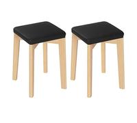 WOLTU Juego de 2 Sillas de Comedor,Madera,Mader Negro | Taburetes Cocina de Madera, Patas de Madera Maciza, Asiento PU, Taburetes Bajos