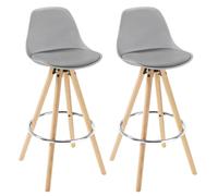 WOLTU Juego de 2 Taburete de Bar, Taburete Cocina con Respaldo y Reposapiés, para Cocina, Bar, Cuero Sintético, Gris