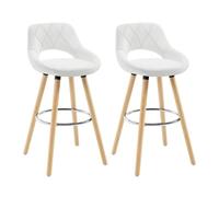WOLTU Juego de 2 Taburetes Altos con Respaldo Ahuecado y Reposapiés, para Bistro, Cafeteria y Cocina, con Funda de Piel Sintética y Patas de Madera, Blanco