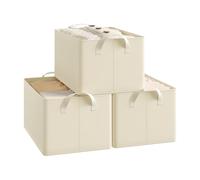WOLTU Juego de 3 Cajas Plegables,Cajas Almacenamiento Plegables, Cajas Organizadoras de Tela con Asas, Cajas Almacenaje para Ropa y Juguetes en Armarios, Crema, 37,5x26x20 cm