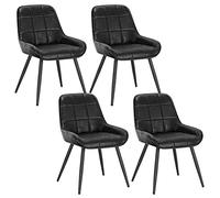 WOLTU Juego de 4 Sillas de Comedor,Cuero Sintético Retro,Azabache | Respaldo Medio,Acolchado, Estructura de Metal, Adecuadas para Comedor, Cocina, Salón y Dormitorio