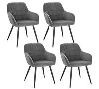 WOLTU Juego de 4 Sillas de Comedor, Sillas de Cocina de Respaldo Medio, Asiento Acolchado de Terciopelo, Estructura de Metal, Adecuadas para Comedor, Cocina, Salón y Dormitorio, Gris Oscuro