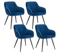 WOLTU Juego de 4 Sillas de Comedor,Terciopelo,Azul | Respaldo Medio, Estructura de Metal, Adecuadas para Comedor, Cocina, Salón y Dormitorio