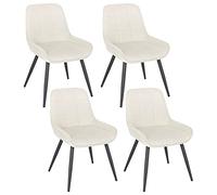 WOLTU Juego de 4 Sillas de Comedor,Terciopelo,Blanco Crema | Respaldo Medio,Acolchado, Estructura de Metal, Adecuadas para Comedor, Cocina, Salón y Dormitorio