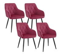 WOLTU Juego de 4 Sillas de Comedor,Terciopelo,Burdeos | Respaldo Medio, con Patas metálicas, diseño Moderno, aptas para Dormitorio y salón