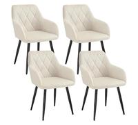WOLTU Juego de 4 Sillas de Comedor,Terciopelo,Crema | Respaldo Medio, con Patas metálicas, diseño Moderno, aptas para Dormitorio y salón