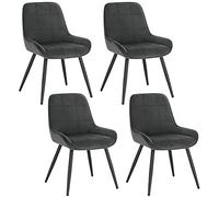 WOLTU Juego de 4 Sillas de Comedor,Terciopelo,Gris Oscuro | Respaldo Medio,Acolchado, Estructura de Metal, Adecuadas para Comedor, Cocina, Salón y Dormitorio