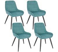 WOLTU Juego de 4 Sillas de Comedor,Terciopelo,Turquesa | Respaldo Medio,Acolchado, Estructura de Metal, Adecuadas para Comedor, Cocina, Salón y Dormitorio