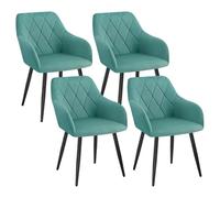WOLTU Juego de 4 Sillas de Comedor,Terciopelo,Turquesa | Respaldo Medio, con Patas metálicas, diseño Moderno, aptas para Dormitorio y salón
