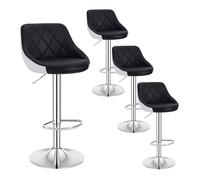 WOLTU Juego de 4 Taburete Cocina Alto Bar con Respaldo, Silla Giratoria con Reposapies y Base Redonda de Metal, Piel Sintética, Negro