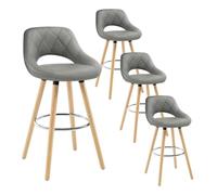 WOLTU Juego de 4 Taburetes Altos con Respaldo Ahuecado y Reposapiés, para Bistro, Cafeteria y Cocina, con Funda de Piel Sintética y Patas de Madera, Gris