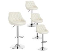 WOLTU Juego de 4 Taburetes de Bar con Respaldo, Taburete Alto Cocina Regulable en Altura Giratorio Sillas, Cuero Sintético, Crema