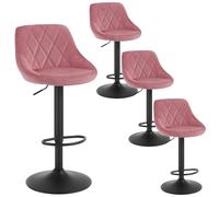WOLTU Juego de 4 Taburetes de Bar con Respaldo, Taburete Alto Cocina Regulable en Altura Giratorio Sillas, Terciopelo, Rosa