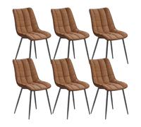 WOLTU Juego de 6 Sillas Comedor,Cuero Sintético Vintage,Marrón Claro | Patas Metálicas, Carga 150kg, Asiento Antideslizante Cómodo, Uso Hogar Comedor Salón Dormitorio
