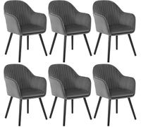 WOLTU Juego de 6 Sillas de Comedo,Terciopelo,Gris Oscuro-Negro | Respaldo Mediano,cojín Doble Capa,Estructura de Madera,adecuadas para salón y Dormitorio