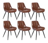 WOLTU Juego de 6 Sillas de Comedor,Cuero Sintético Retro,Marrón | Respaldo Medio,Acolchado, Estructura de Metal, Adecuadas para Comedor, Cocina, Salón y Dormitorio